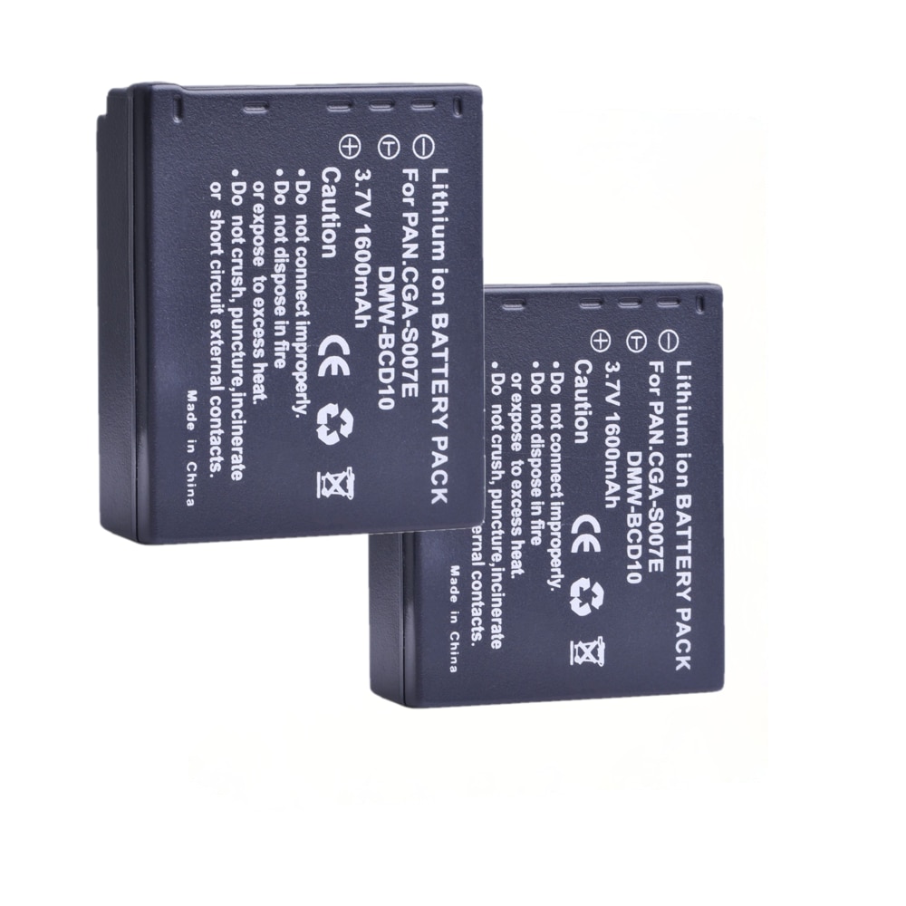 2Pcs 1600Mah CGA-S007E CGA-S007 DMW-BCD10 Batterij Voor Panasonic Dmc TZ1, TZ2, TZ3, TZ4, TZ5, TZ50,TZ15, Cga S007E S007 Dmw BCD10
