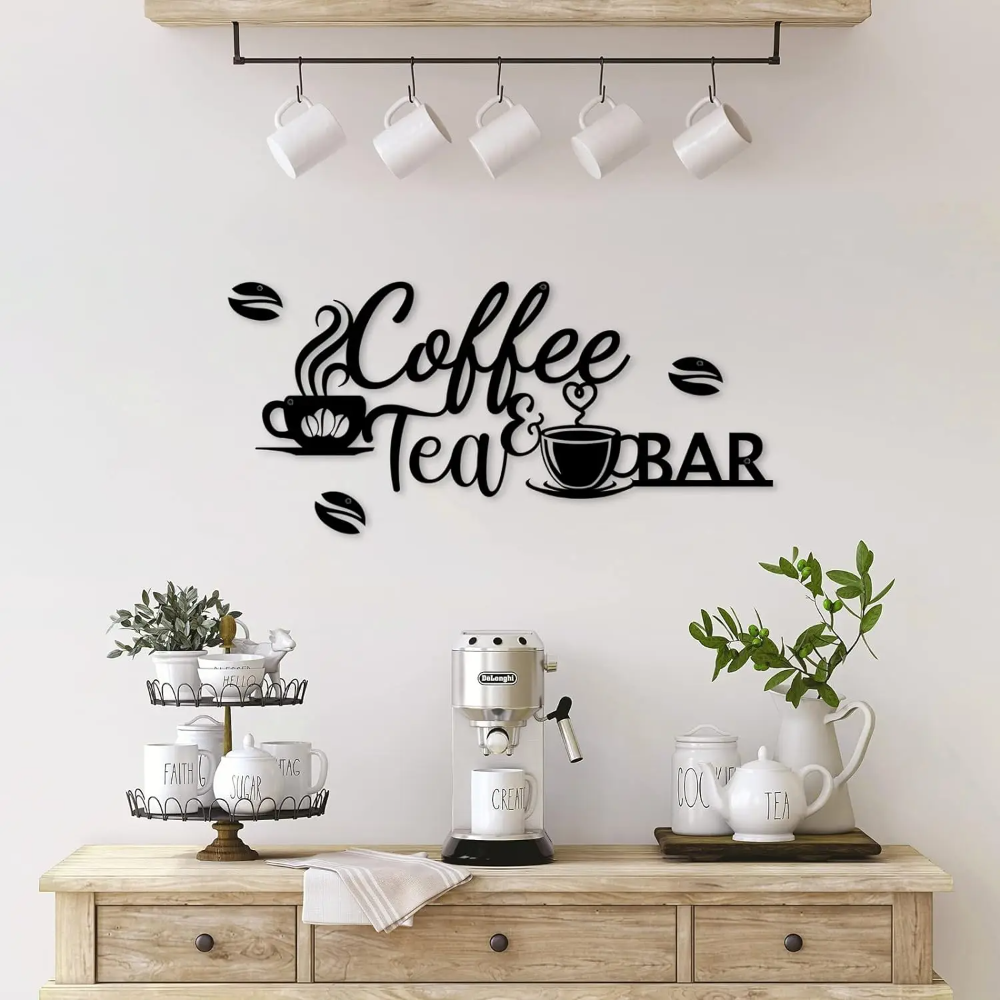Kaffeebar-Schild aus Metall, Wanddekoration – Kaffee- und Teebar-Kunst mit Bohnen, perfekt für sterben Wanddekoration zu Hause, in der Küche oder Ich bin Büro