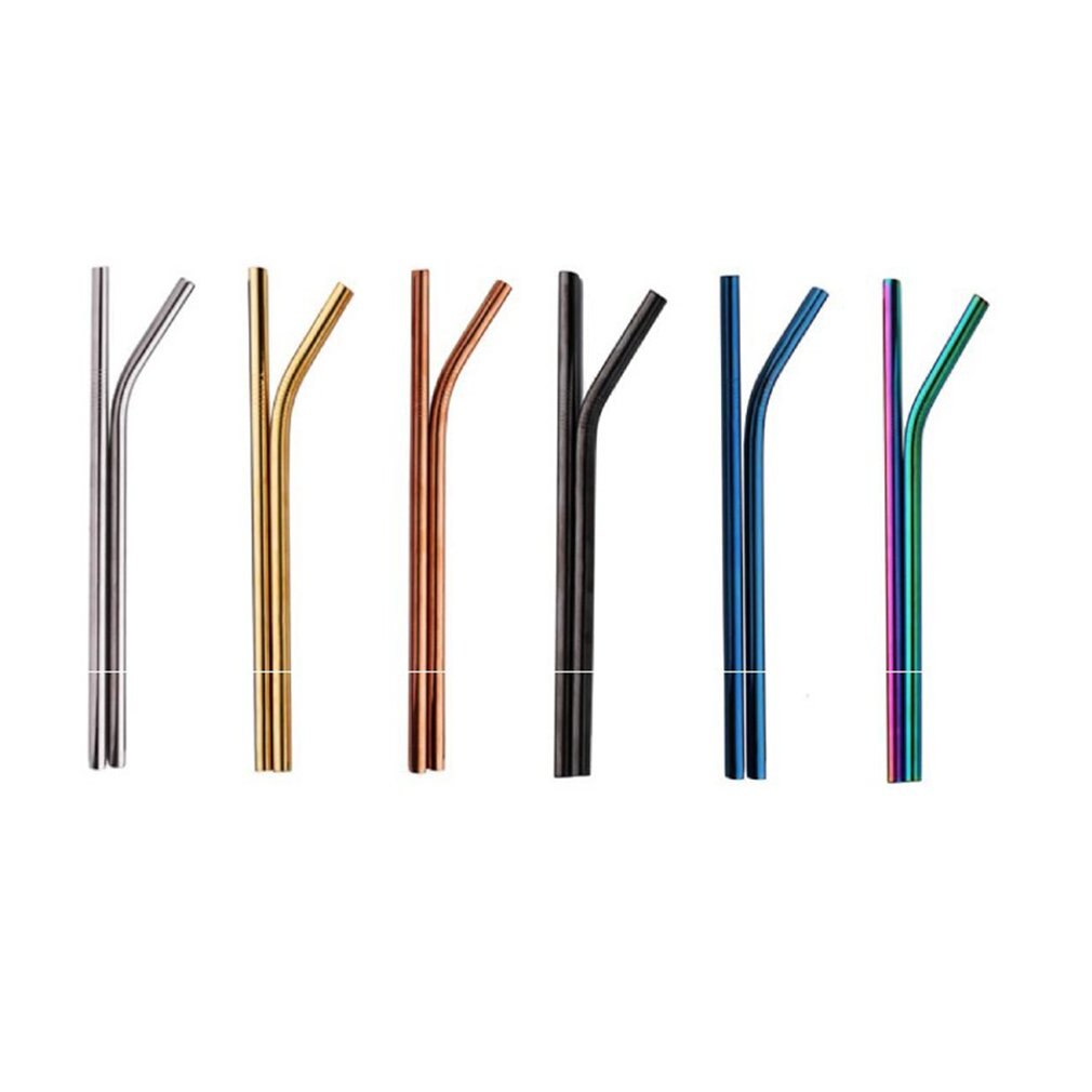 Reusable Metal Drinking Straws 4/10Pcs 304 Stainless Steel Sturdy Bent Straight Drinks Straw &amp; Bamboo straws
