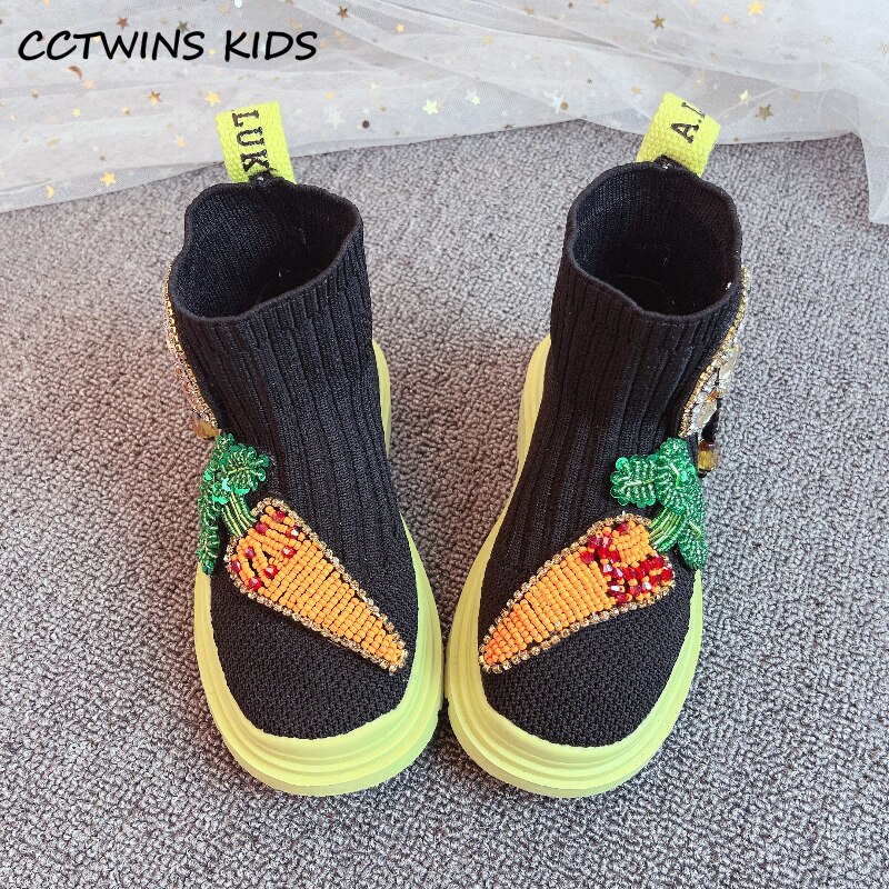 Kinder Stiefel Herbst Mädchen Ankle Chelsea Stiefel High Top Socke Strass Kinder Schuhe Handgemachte Dicke Sohle Plattform