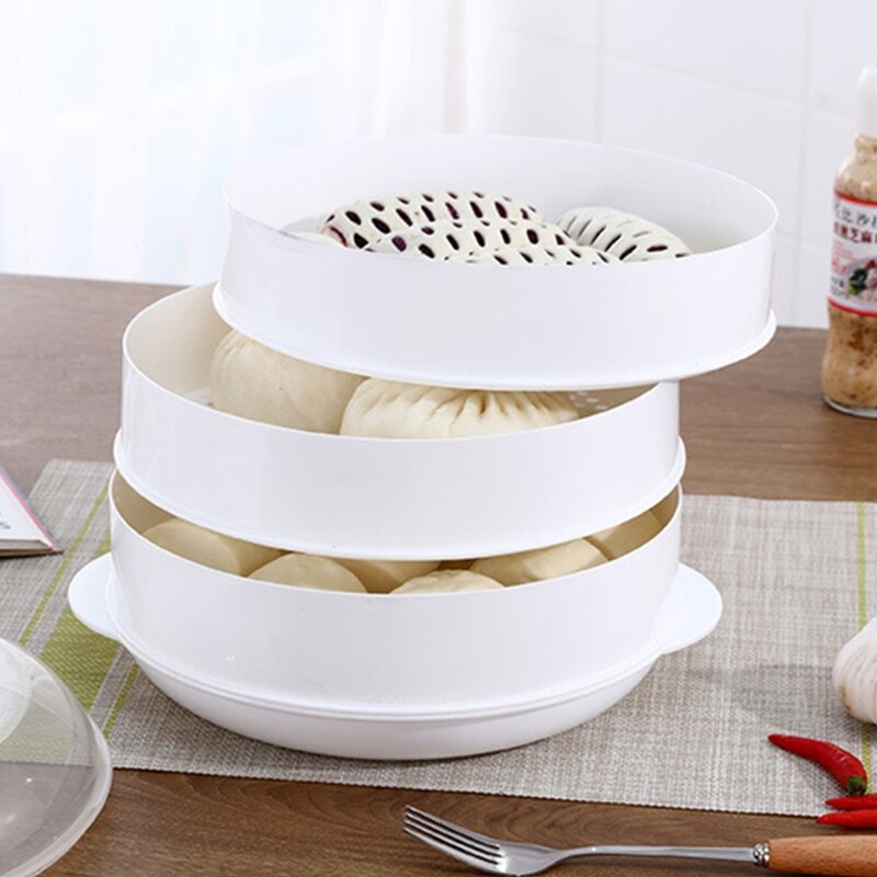 Round Single/Double Tier Food Steamer Box with Lid For Microwave Oven Kitchen Veggies Fish Cookware Environmental Box