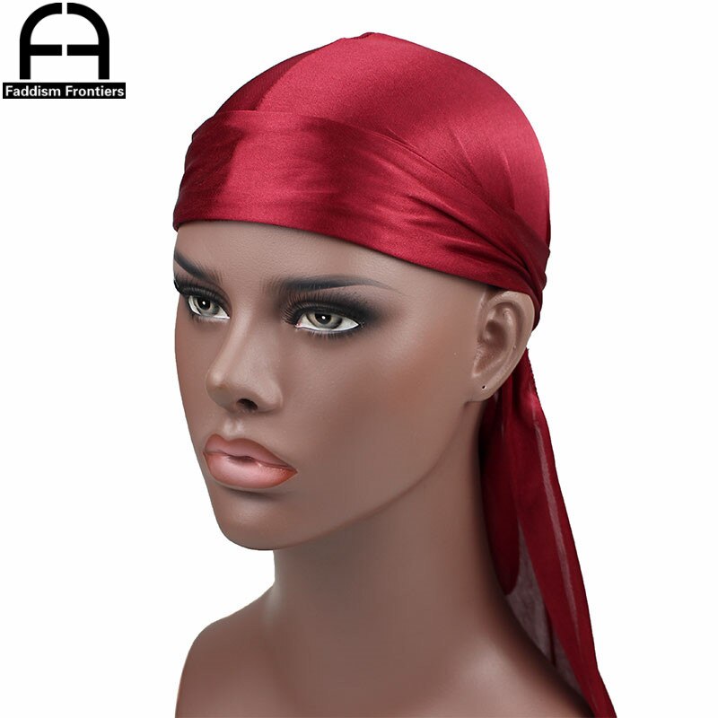 Perruques Turban en Satin Durag pour homme | Couvre-chef de motard, bandeau de luxe, chapeau Pirate, accessoires pour cheveux,: Bourgogne