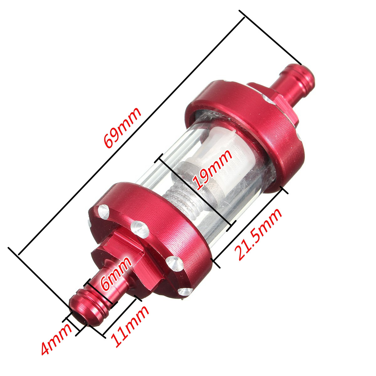 Filtro de combustible para motocicleta 1/4 ''6mm filtro de combustible transparente en línea corto filtro de combustible aleación de aluminio filtros de Auto 69mm de largo