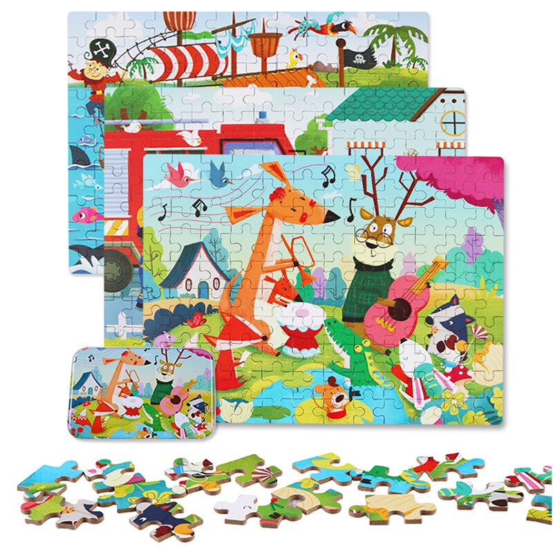 120 Pieces Wooden Puzzle Kids Toy Cartoon Animal Wood Jigsaw Puzzle Child Early Educational Learning Toys for Christmas