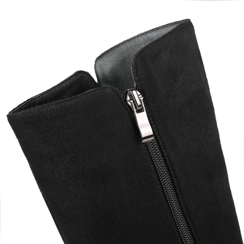 Qutaa höst vinter scrub rund tå blixtlås dam skor fyrkantiga högklackade strass knähöga stövlar storlek 34-43