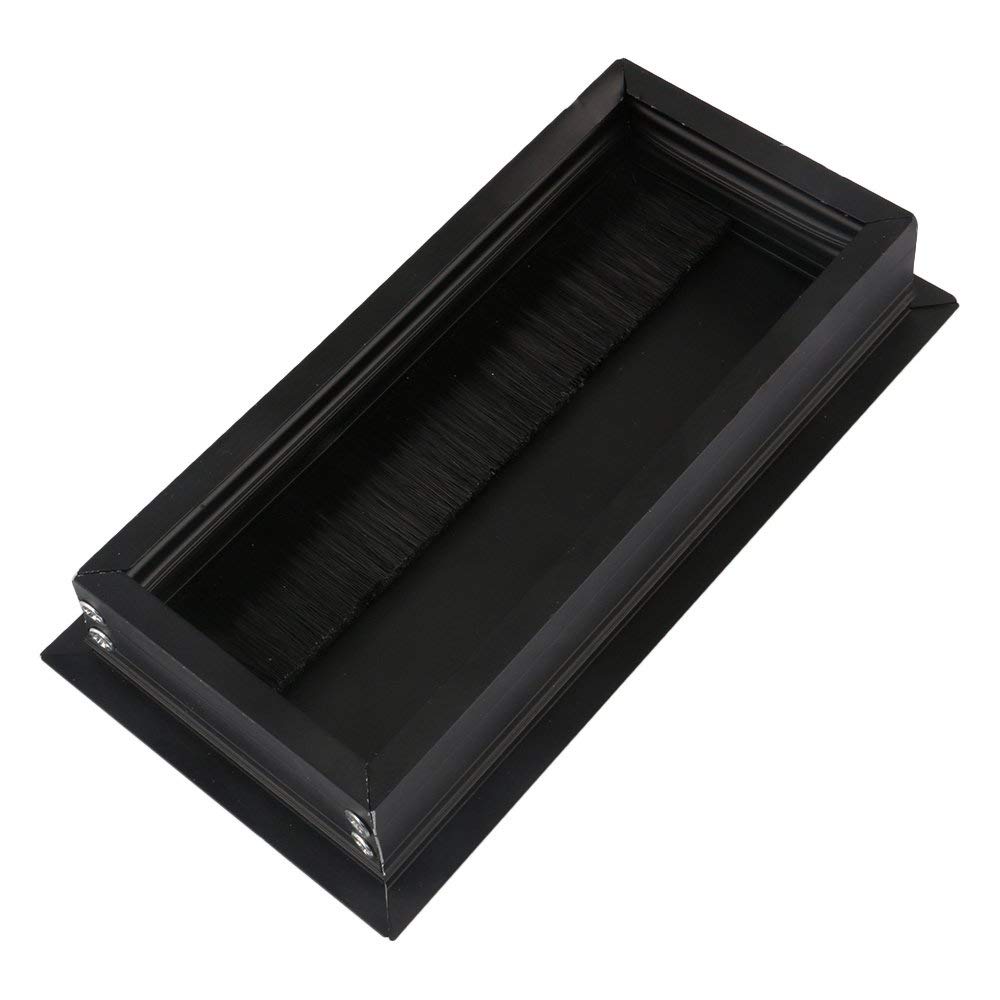 16cm sort aluminiumslegering bord skrivebord rektangel ledning kabel gennemføring hul dækning udgangsport med sort børste
