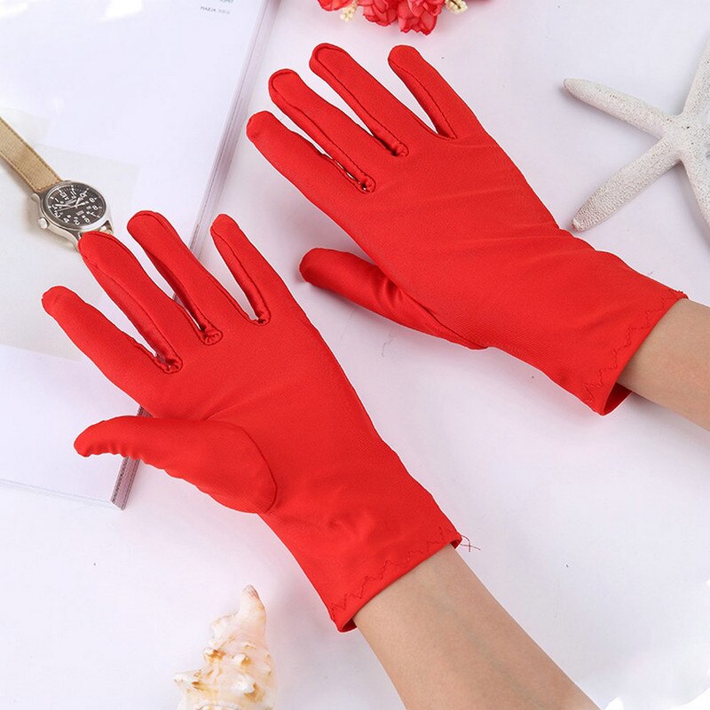 Women Wrist Plain White Color Performance Short Gloves Waitress Manner Ceremonial Miittens For Ladies