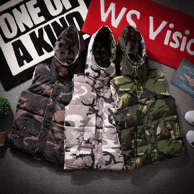 Vest Mannen Herfst Winter Warm Mouwloze Jas Camouflage Vest Heren Vest Casual Jassen Donzen Dikke Mannelijke