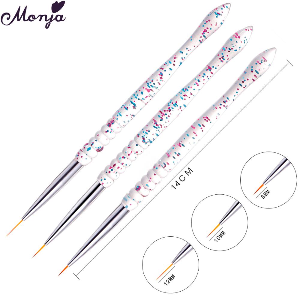 Monja 3 Stks/set Nail Art Meerdere Stijlen Handvat Schilderij Borstel Kit Franse Streep Line Liner Patroon Diy Tekening Pen Manicure tool: 13