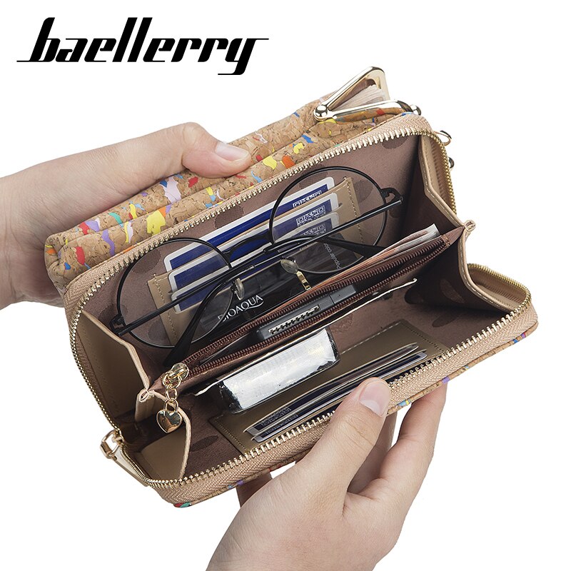 Women&#39;s Wallet Mobile Phone Bag Female Korean Large-capacity Floral Printed Messenger Bag Wood Grain Multi-card Lady