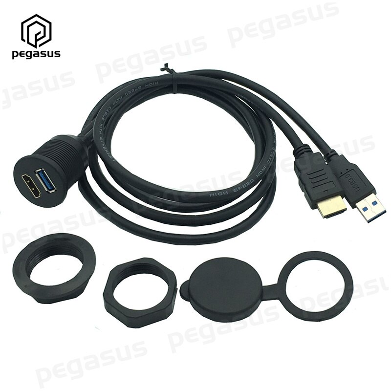Duttek Prolunga USB 3.0 E HDMI Per Auto - Montaggio A Incasso Con Copertura Impermeabile, 2 Metri