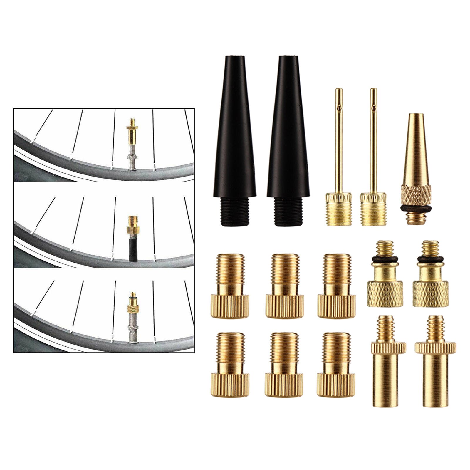 14/15pcs Bike Pump Adapter, Schrader, Donut, Presta Valve Adapter Adaptor Conversion Nozzle Ball Pump Needle Nozzle Kit
