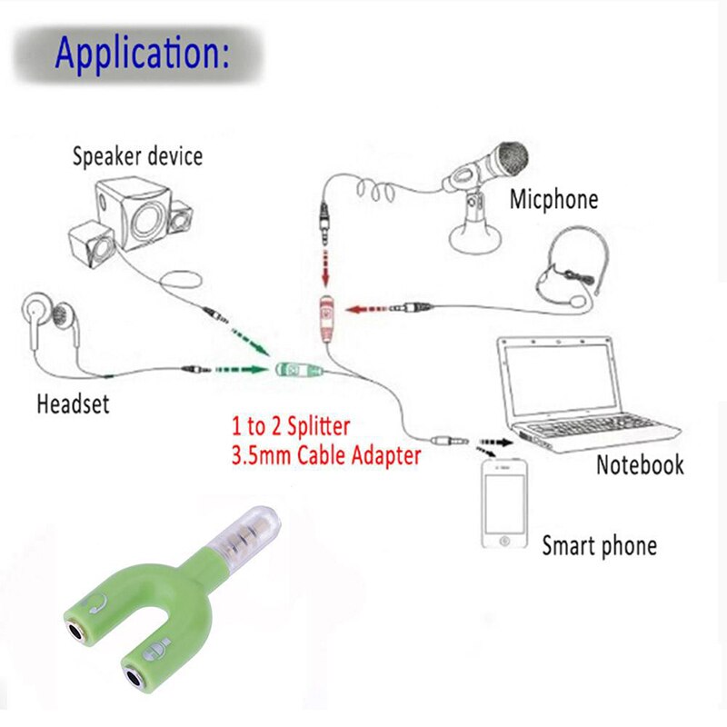 1Pc 2 Way U Type Adapter Splitter Dual 3.5 Mm Hoofdtelefoon Plug Audio Kabels Splitter Microfoon Voor Smartphone MP3 MP4 Speler