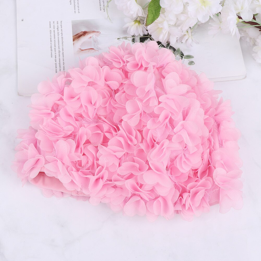3D Flower Petals Shaped Swim Cap Swimming Hat Adults Bathing Cap Black: Pink