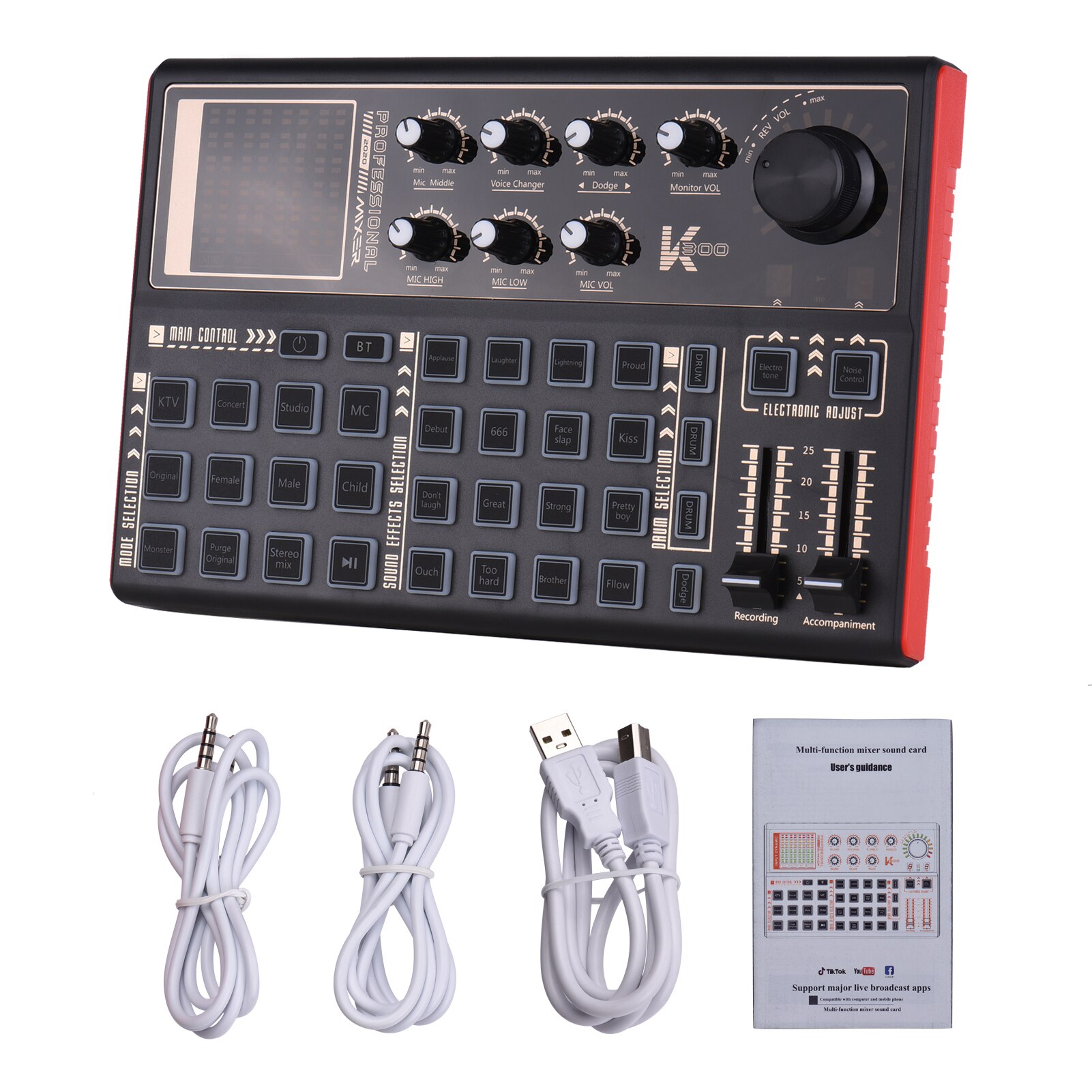 SK300 Live Sound Card External Voice Changer Audio Mixer Built-in Battery Multiple Sound Effects for Music Recording: Default Title