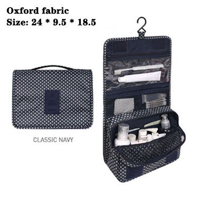 Rejse vandtæt makeup taske hængende kvinde toilettaske folde kosmetik taske arrangør vasketaske bærbart toiletsæt pose: Oxford navy stjerner