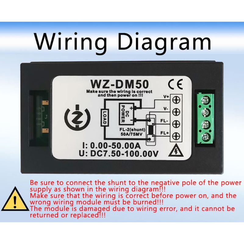 DC 50A 5KW wattmètre numérique compteur de panneau d'alimentation moniteur voltmètre d'énergie de puissance E7CB