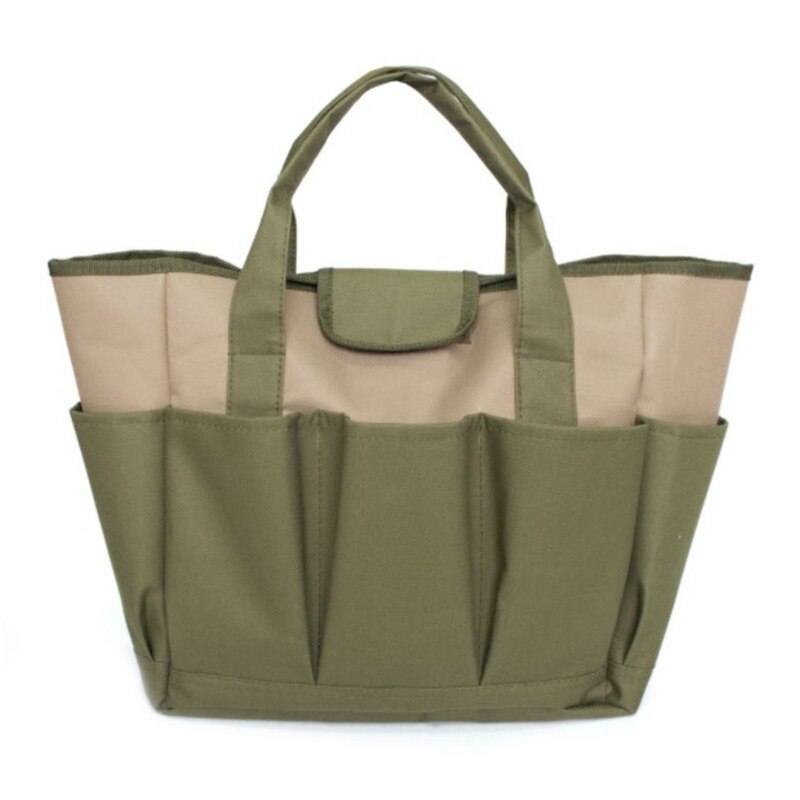 CSS tela Oxford verde oscuro 8 lado Multi-bolsillos Tote manija de jardín herramientas organizador bolsa de almacenamiento portátil
