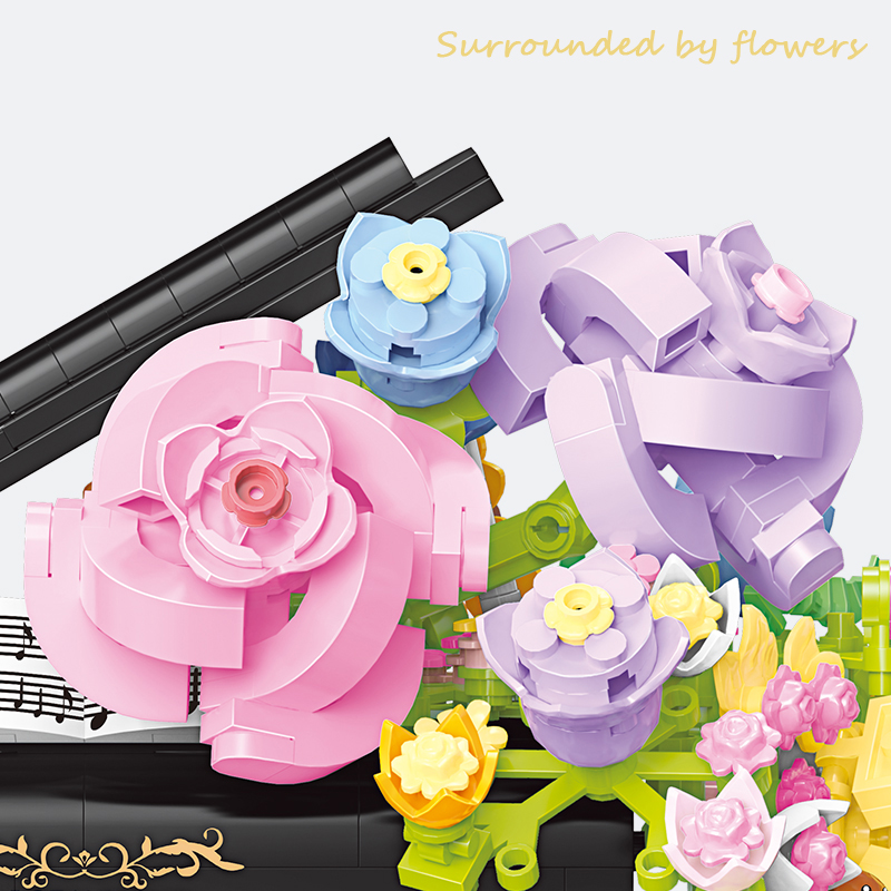 DIY Decorations Violin&Piano Flowers Small Particle Building Blocks Models Assembly Toys Valentine's Day