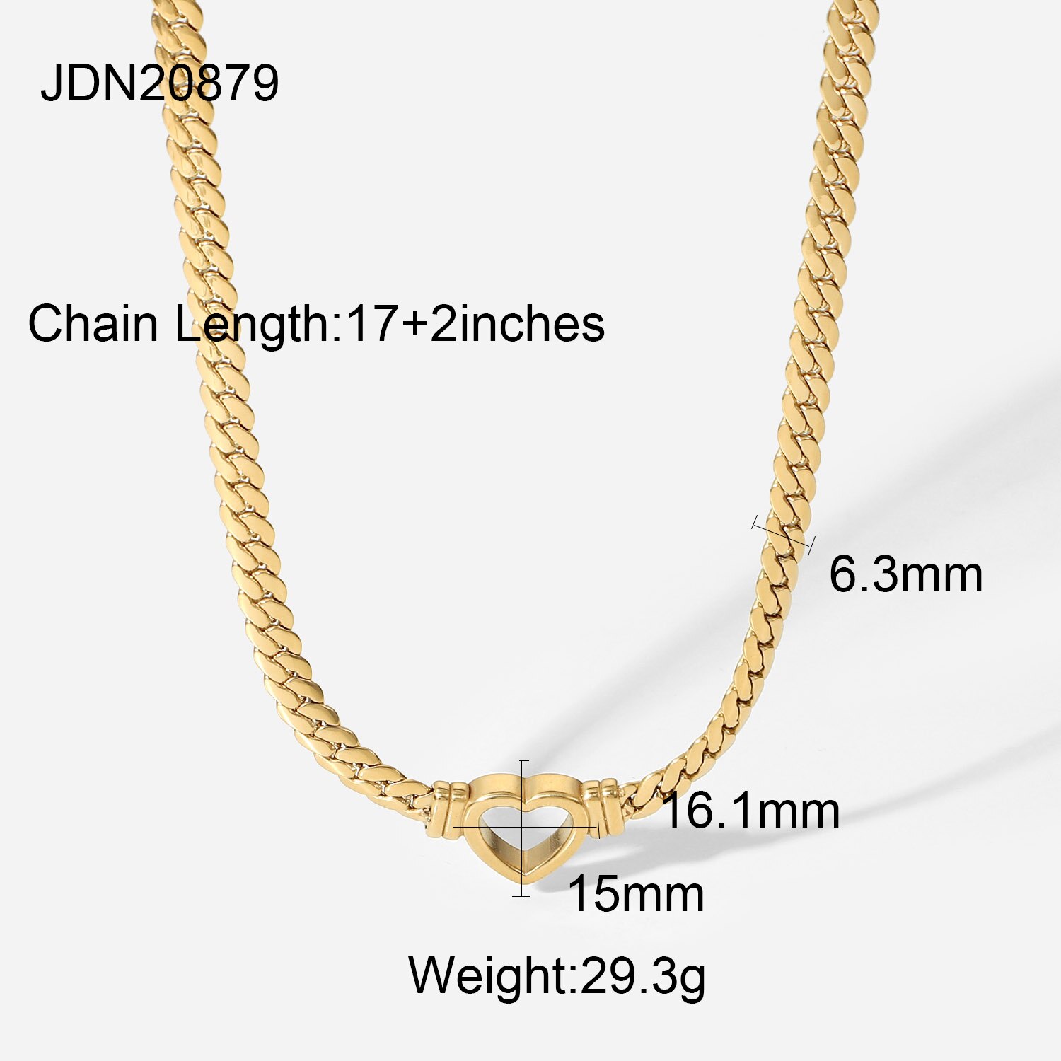 Cadena cubana de acero inoxidable para niñas, collar con colgante de corazón hueco para boda, chapado en oro de 14K, nueva tendencia: Default Title