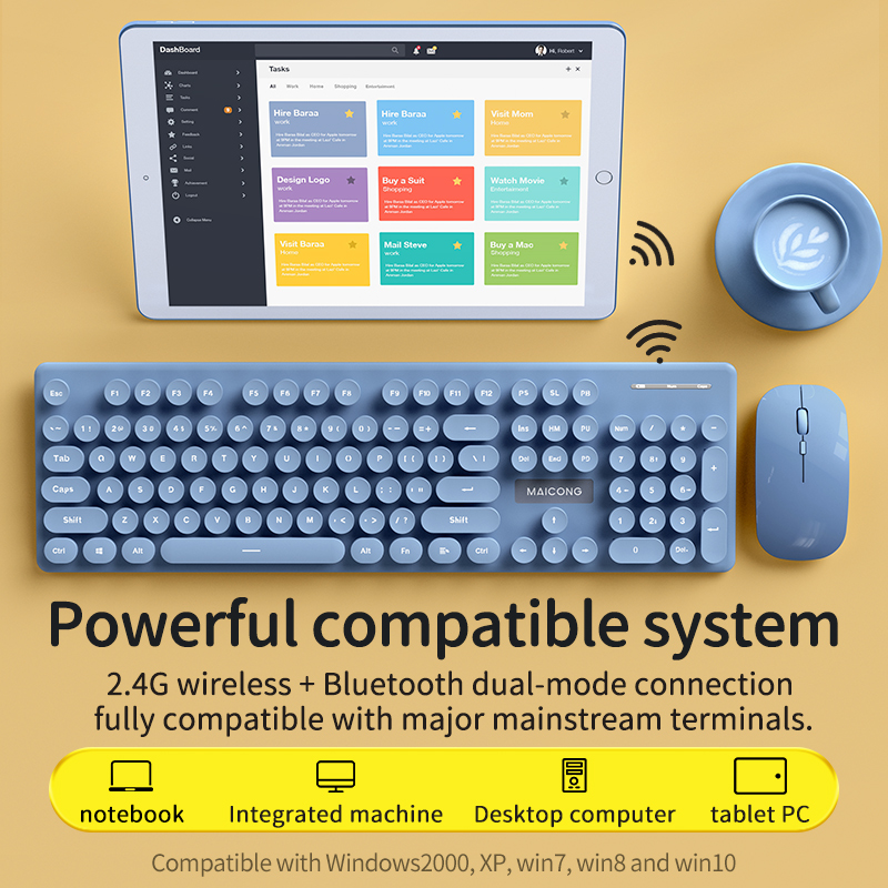 KM600 Draadloze Toetsenbord En Muis Combo Full Size 104 Toetsen Mute Toetsenbord 2.4G Draadloze Bluetooth Dual Modi Windows Pc ipad