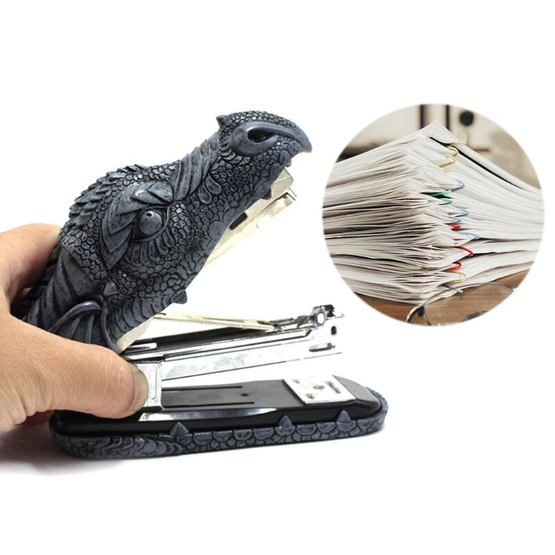 K1KF Dragon Head Stapler Desktop Mini Stapler Office Desktop Accessory Home Decoration Stapler Artificial Stone Resin Statue