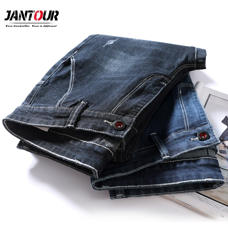 Markowe dżinsy dla mężczyzn jesienno-zimowa regularne proste długie spodnie Casual Fashion Mid czarne dżinsy Hommes Jeans Man Big Size 36 38