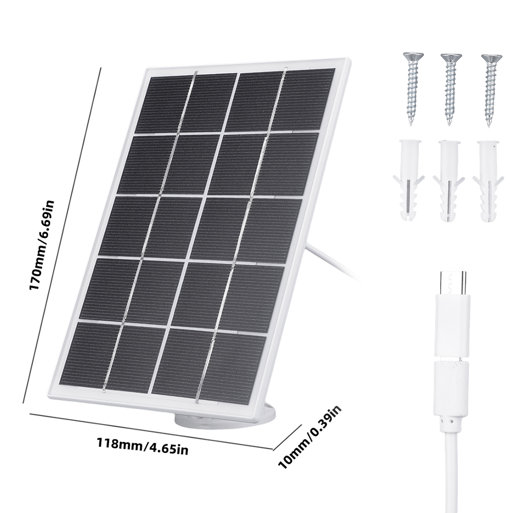 3.3W Solar Panel IP65 Waterproof Micro USB&Type-C Solar Panel Charger for Arlo/Ring/Eufy/Blink Doorbell Security Camera