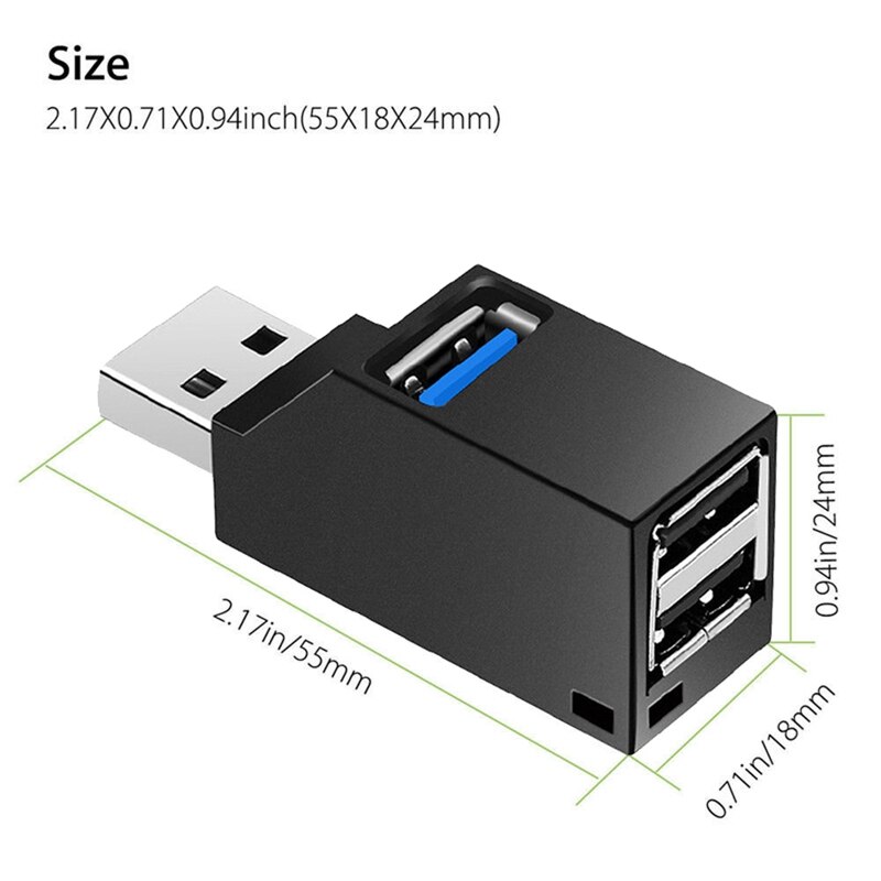 AAAJ-Mini 3-Port USB 3.0 Hub Multi-Port USB HUB Expansion Hub Splitter Adapter