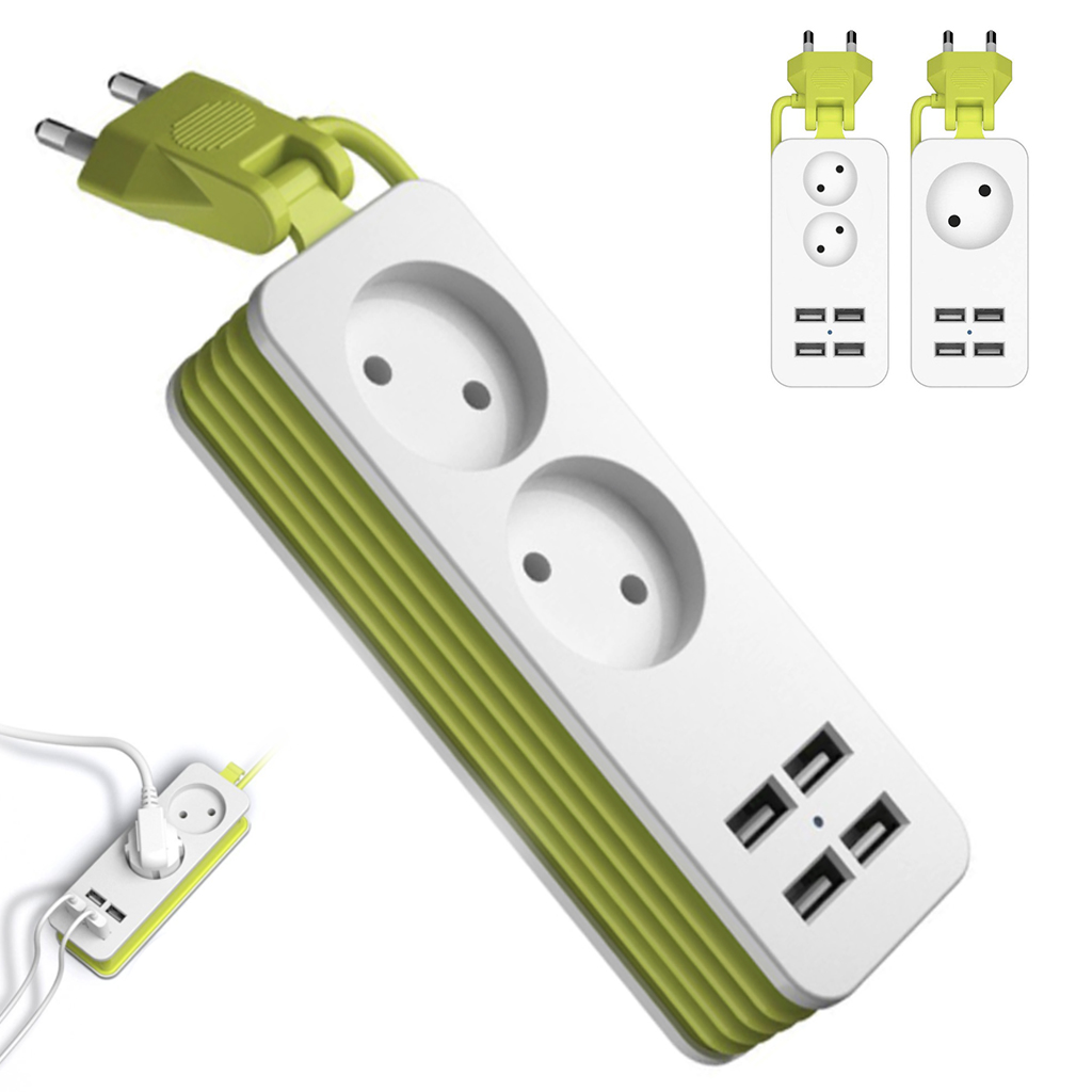 Enchufe europeo regleta 2 AC enchufe adaptador de viaje 1200W múltiples portatiles 4 cargador con puerto USB enchufe 1,5 m para tabletas Smartphones