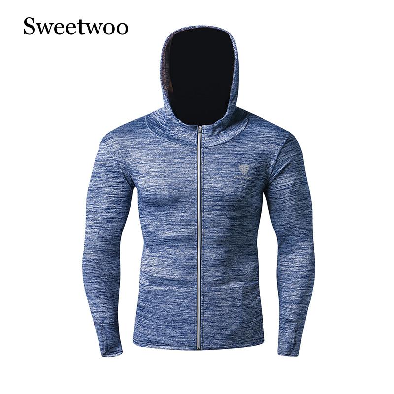 Løbejakke til mænd sport lange ærmer t-shirt stram fitness træningscenter fodbold reflekterende træningsfrakke jogging hættejakker: Blå / Xxxl