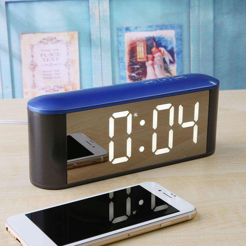 Table Desk LED Screen Mirror Digital Time Temperature Display Snooze Alarm Clock