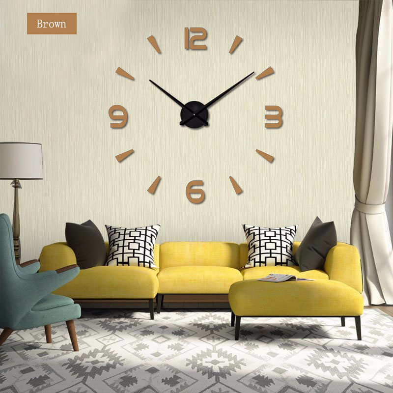 Muhsein Wall Clock Home Decoration Clock Acrylic Mirror Sticker Quartz Watch 3d DIY Mute Wall Clock: chocolate / 47inch