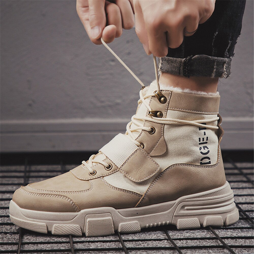 VESONAL hommes toile cuir cheville hiver neige bottes hommes chaussures baskets vintage fourrure en peluche mâle décontracté botte en plein air chaussures