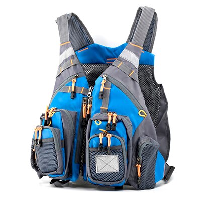 Giubbotto di salvataggio da pesca barca a vela kayak gilet da pesca professionale vestiti galleggianti multitasche riflettore traspirante per la visione notturna: blu