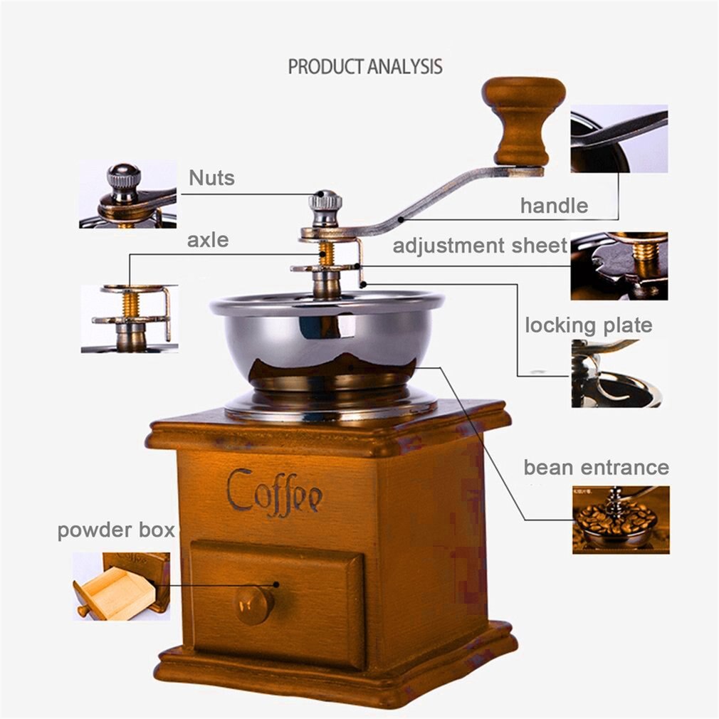 Koffiemolen Handleiding Koffiezetapparaat Antieke Uitstraling Houten Mini Rvs Houten Base Koffieboon Grinder Offee Molen