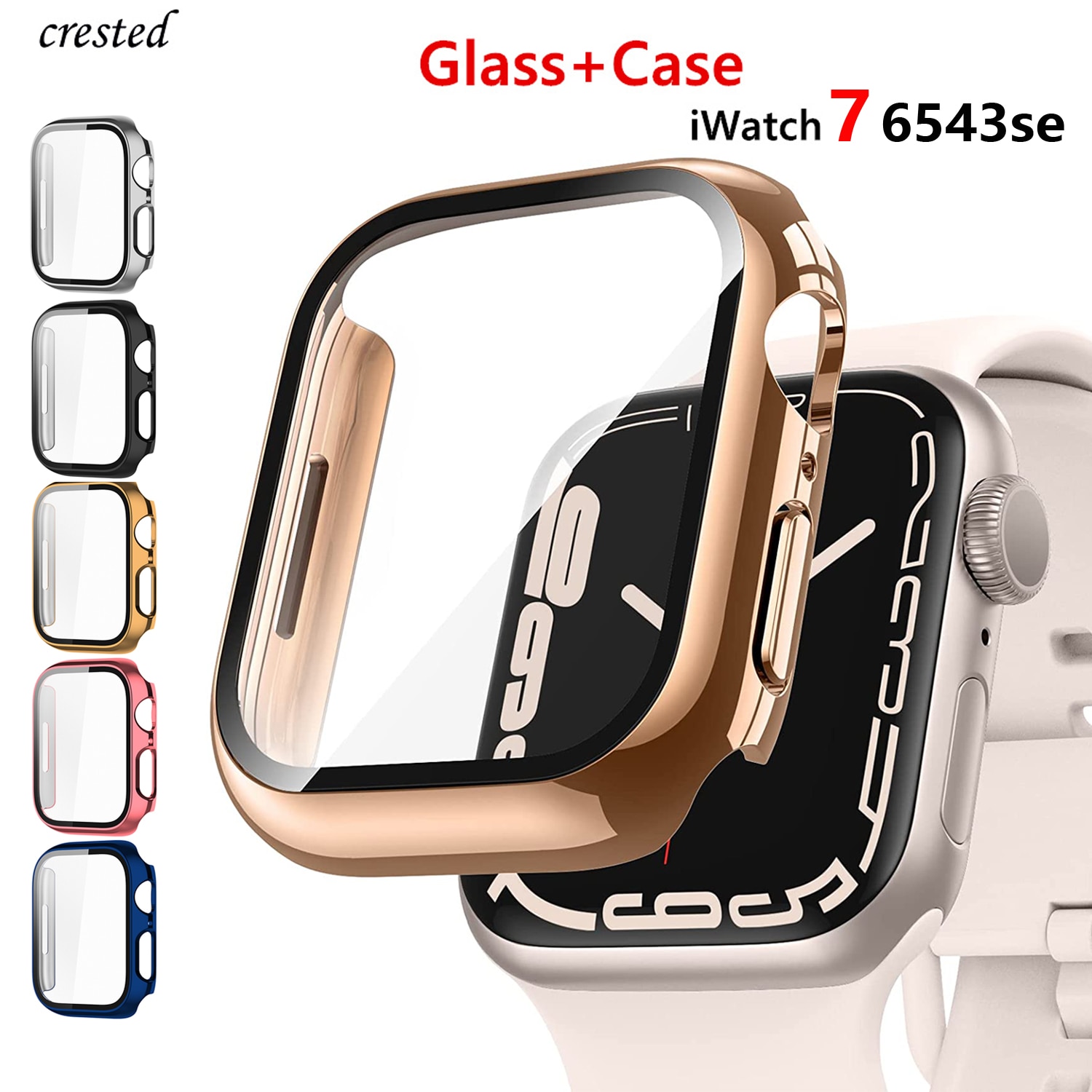 Szkło + pokrowiec na Apple Watch Case 44mm 40mm 42mm 38mm akcesoria platerowane ochraniacz ekranu iWatch seria 6 5 4 3 se 7 45mm 41mm