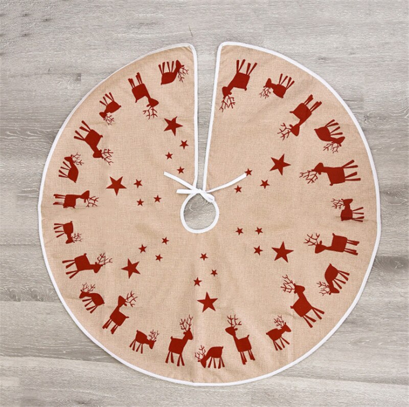 Kerst Decoraties Kerstboom Rokken Katoen Lijn Afdrukken Elanden Kerstboom Rok Party Decoratie Props: Beige