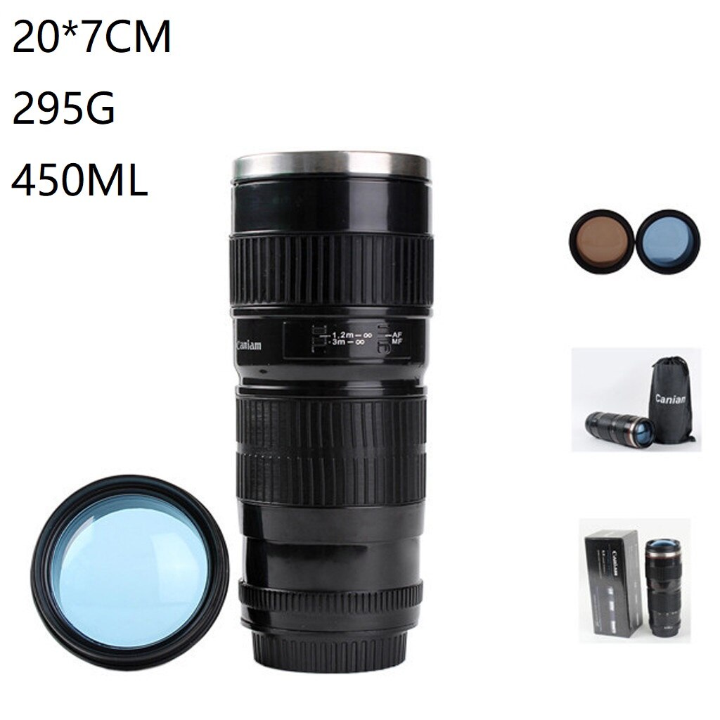 Kamera Objektiv Kaffee Becher Edelstahl Foto Isolierte Thermos Tasse Mit Deckel Fotograf SECHS Generation Emulation SLR Tasse: 3 Generation(Schwarz)