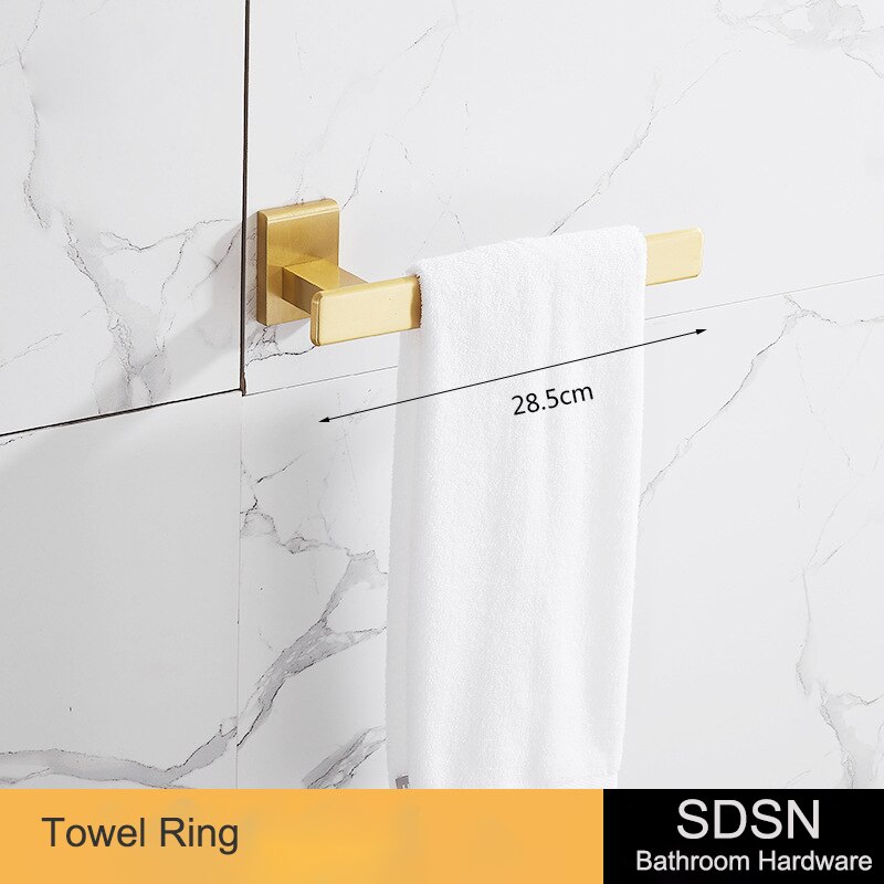 Juego de accesorios dorados para baño, toallero de aleación de aluminio de , trípode de almacenamiento de oro cepillado, estante cuadrado, juegos de accesorios para Baño: towel ring