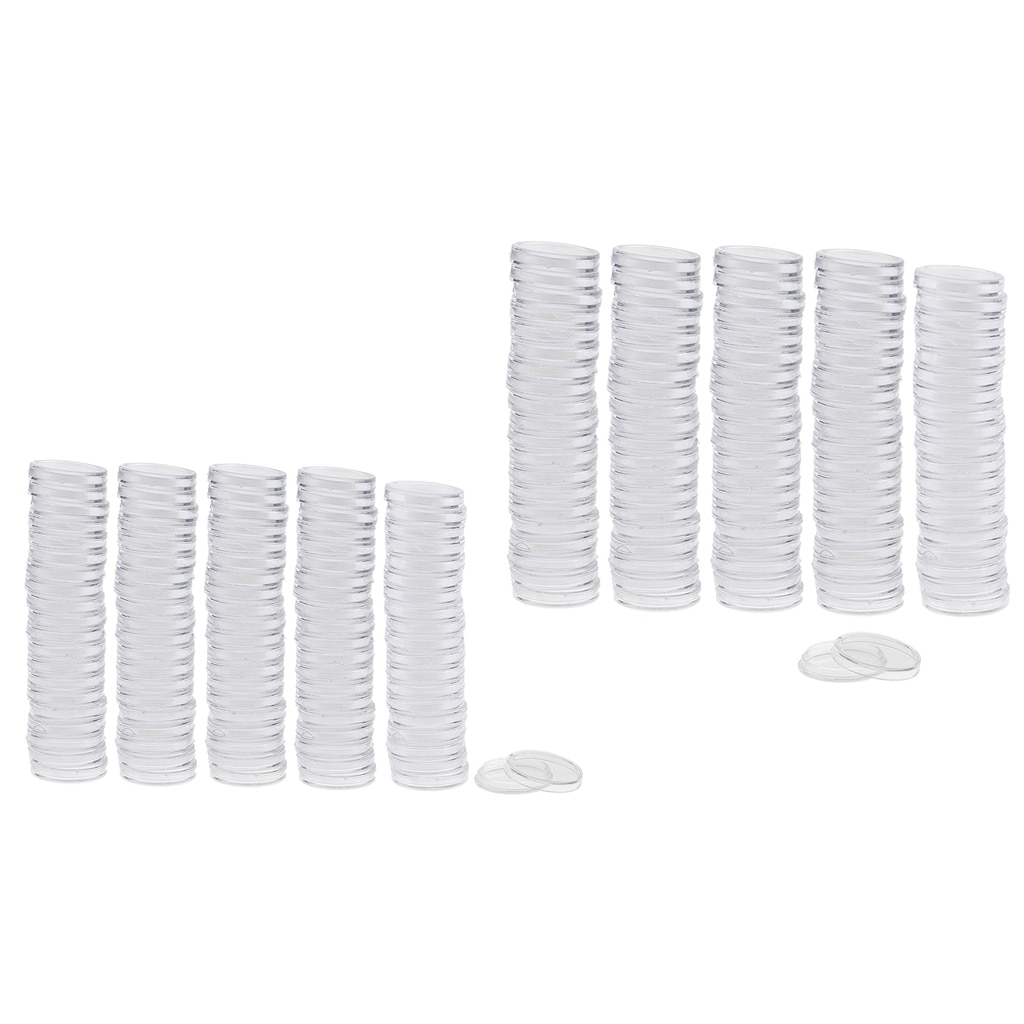 200pcs 22mm Clear Round Plastic Coin Capsule Container Storage Holder Case