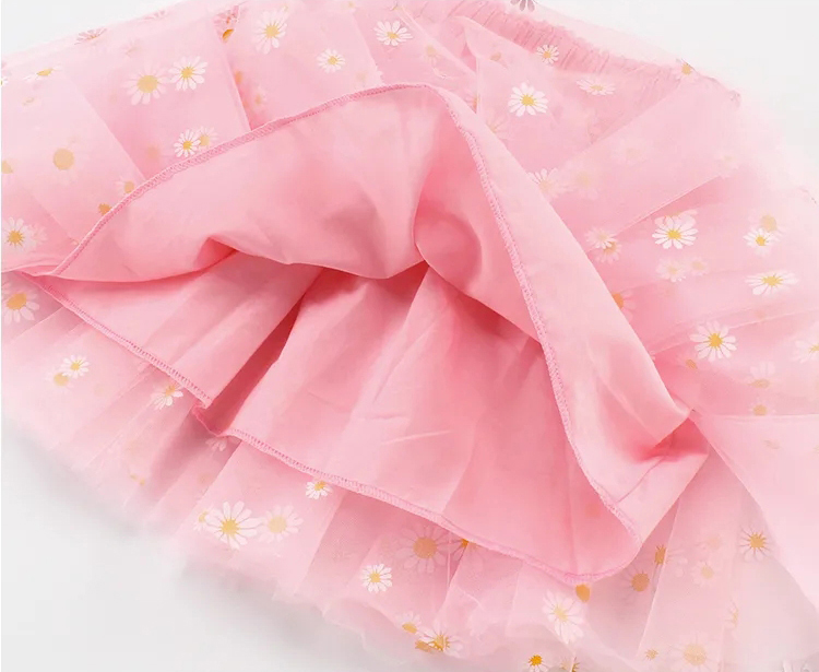 Zomer Roze Bloemen Kinderen Kleding Pluizige Zachte Tulle Girl Korte Rok Madeliefjes Meisjes Rokken Voor 3-8Y Kids Mesh Bal gown