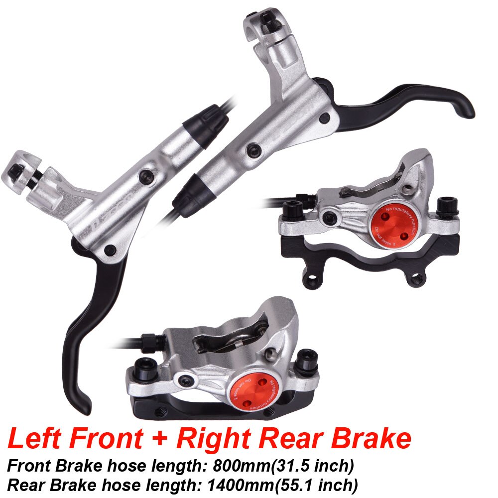 MTB Road Bike Hydraulic Disc Brake Calipers Front Rear 800/1400mm Mountain bike Kit Bicycle Oil Pressure Disc Brake Set: LF RR Brake Silver