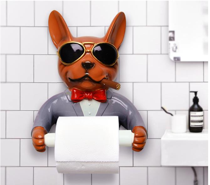 Soporte de papel higiénico para perro gris, bandeja de resina higiénica para el baño, caja de pañuelos de mano con perforaciones libres, soporte para toallas de papel para el hogar, carrete, carrete