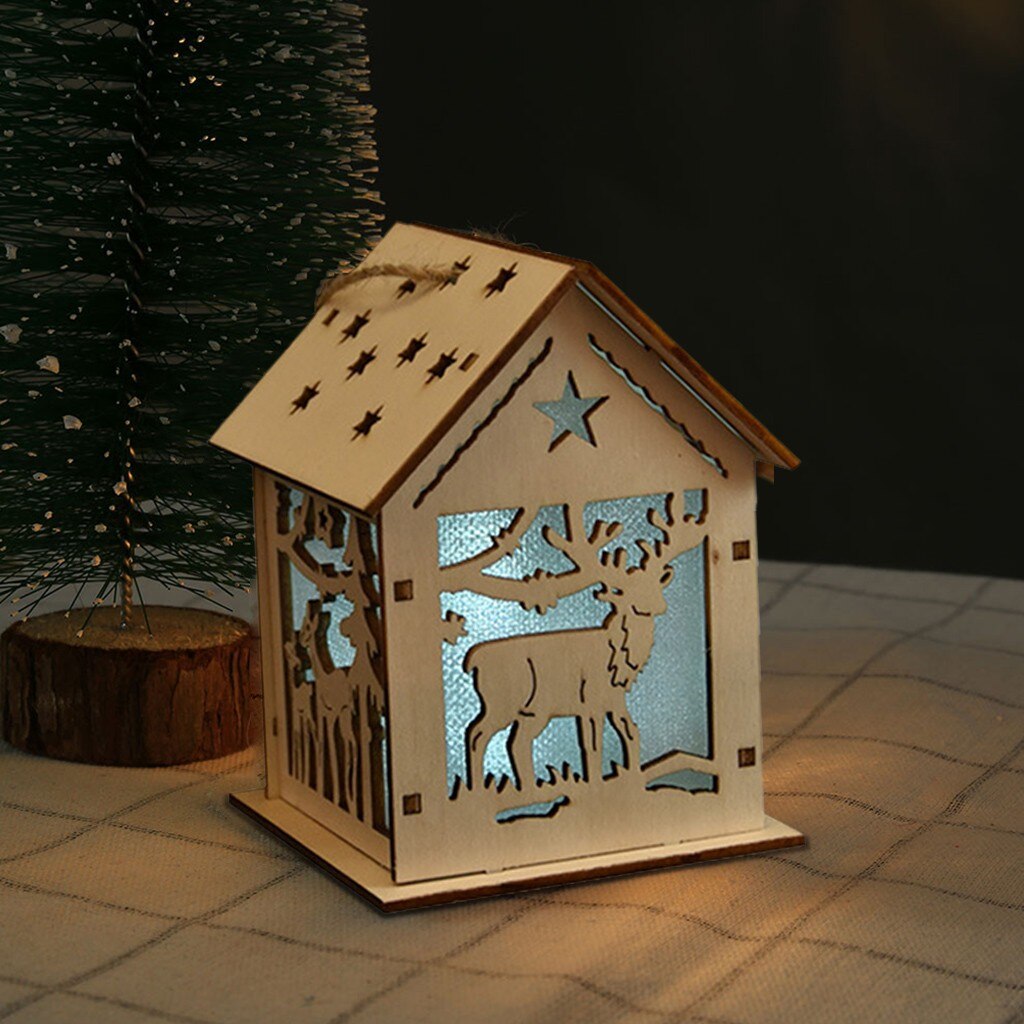 Christmas Luminous Cabin Christmas Wooden House Glittery LED Light Home Decoration Night Lamp Pendant Led Candles Prop Led: F