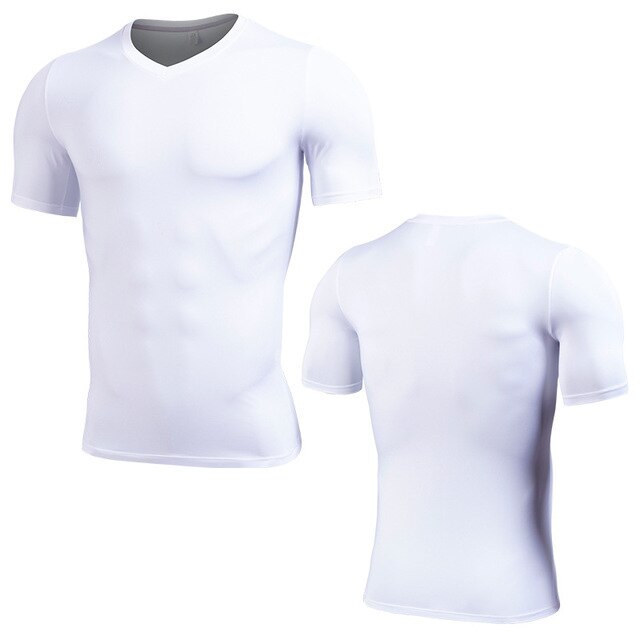 Short Sleeve Men's Running T Shirts Quick Dry Compression Fitness Tight-Fitting Soccer Tshirt Gym Jogging Training Sportswear: white / Asian size S