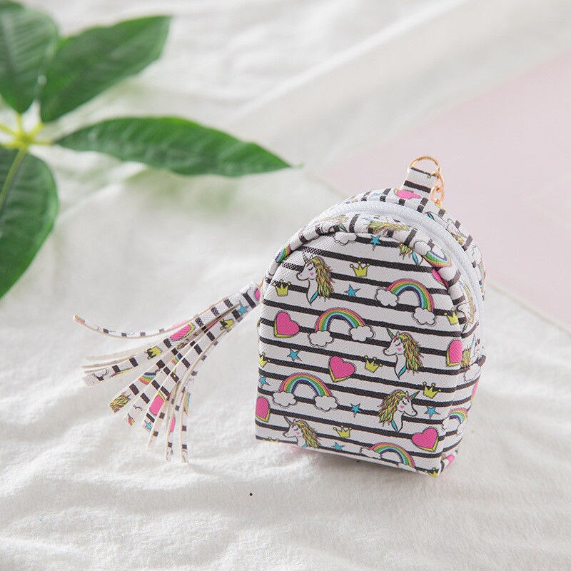 Nova moda adorável bolsas impressão unicórnio digital design borla moeda bolsa chave saco de cartão feminino coração presente: D