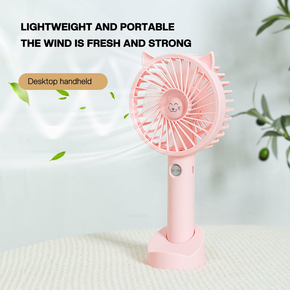 Mini Cat Handheld Fan Portable Usb Rechargeable Fans Cooling Desktop Ventilation Fan With Base 3 Modes For Travel Outdoor