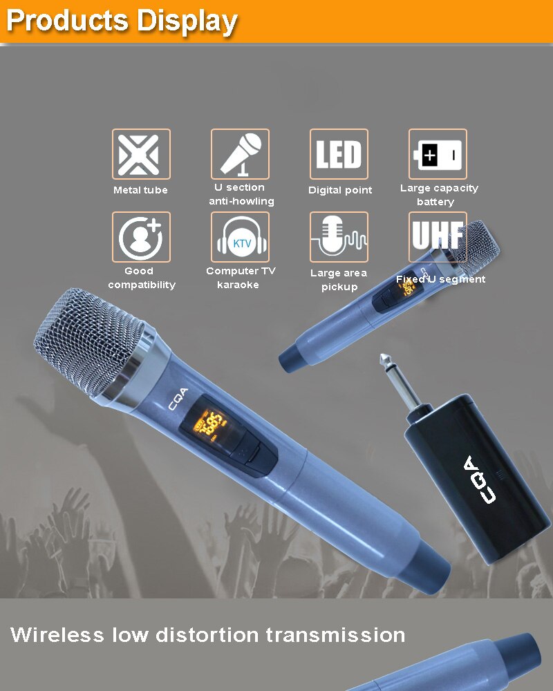 Beliebtes tragbares, wiederaufladbares uhf-funkmikrofon-set mit 2 handmikrofonen für gesang, karaoke, reden und kirche