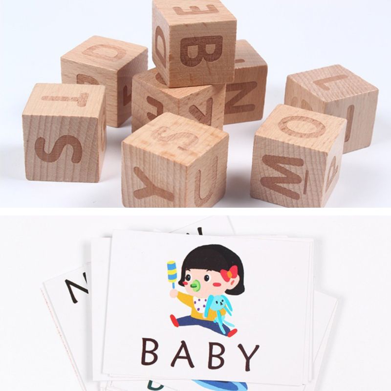1Set Wooden Educational Toys Learning Matching Letter Games and Develops Alphabet Words Spelling Skills Letter Block for Girl